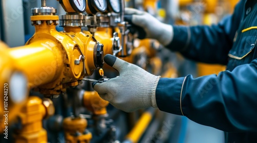 A close-up of gas line maintenance in a factory, with the technician using specialized tools to ensure the safety of the system