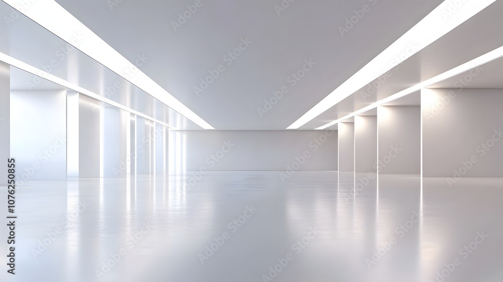 Obraz premium 95. A minimalist 3D space with clean lines and floating light sources, offering ample room for a product.
