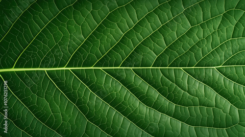 Close-up detail of a green leaf with prominent veins and textured surface showcasing natural patterns and structure