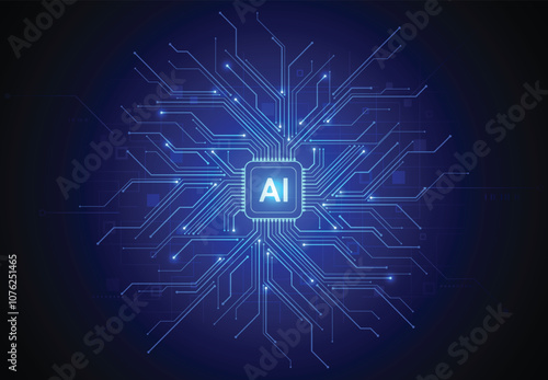Artificial intelligence chipset on circuit board in futuristic concept technology artwork for web, banner, card, cover. Vector illustration