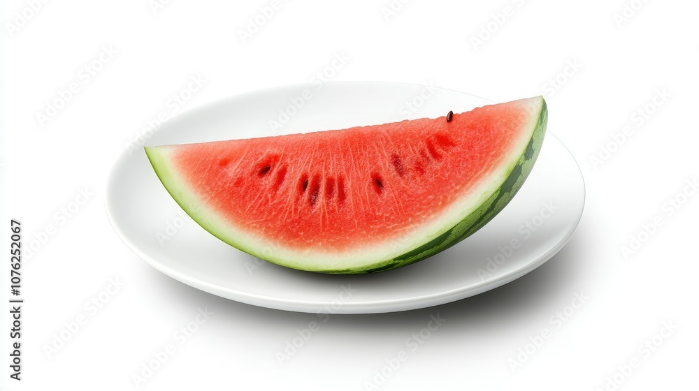 Fresh Watermelon Slice on White Plate Fresh Watermelon Slice on White Plate