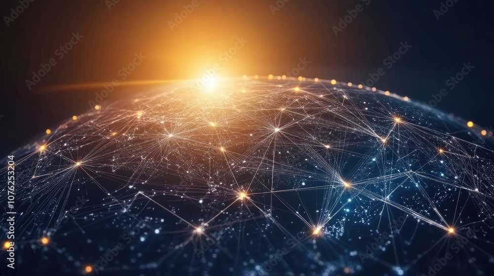 Abstract image of a glowing globe with lines connecting it, representing global connectivity and communication. Abstract image of a glowing globe with lines connecting it, representing global connectivity and communication.