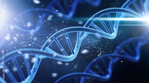 Fototapeta Naklejka Na Ścianę i Meble -  Spiral DNA double helix structure on blue background.