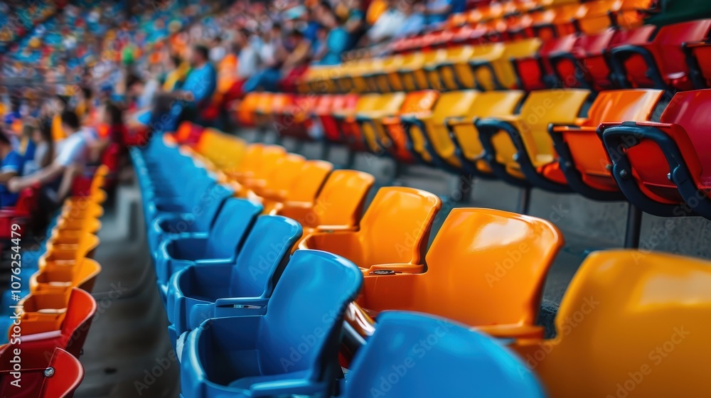 Naklejka premium Colorful Soccer Stadium Seats Ready for the Excitement of Fans and Playful Spirits to Unite