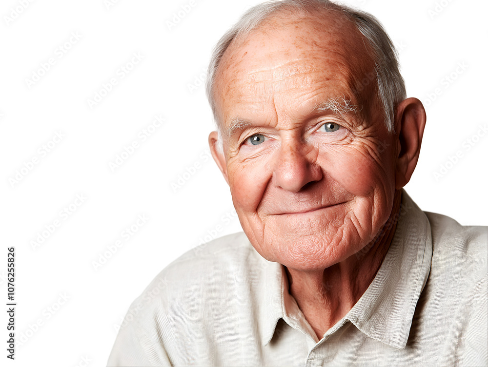 Elderly man with kind smile and gentle expression, wearing casual shirt, isolated on transparent background, PNG Elderly man with kind smile and gentle expression, wearing casual shirt, isolated on transparent background, PNG