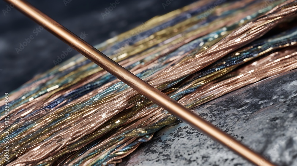 Close-up of a Stack of Copper Wires with a Copper Rod Close-up of a Stack of Copper Wires with a Copper Rod