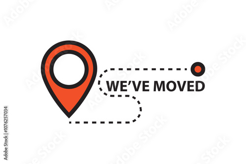 we moved minimal icon with pin. concept of interest land mark like ecommerce delivery or transfer. flat stroke trendy locator logotype graphic art simple design illustration element isolated on white