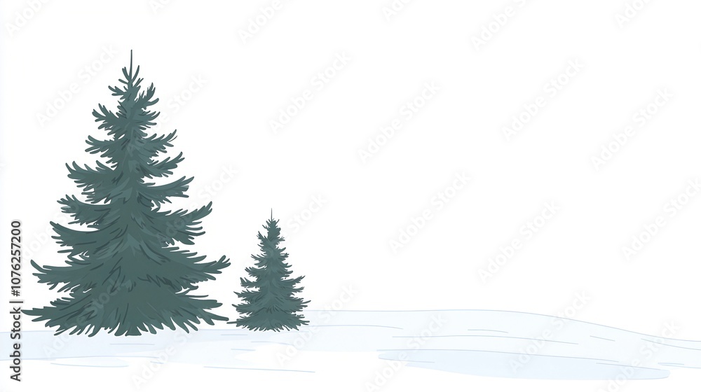 Obraz premium Serene Winter Landscape with Snow-Covered Ground and Evergreen Trees