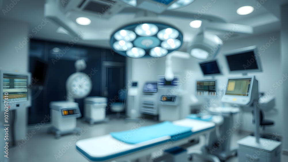 A blurred sterile operating room, equipped with advanced medical technology A blurred sterile operating room, equipped with advanced medical technology