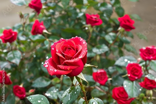 Red rose with drops of water
