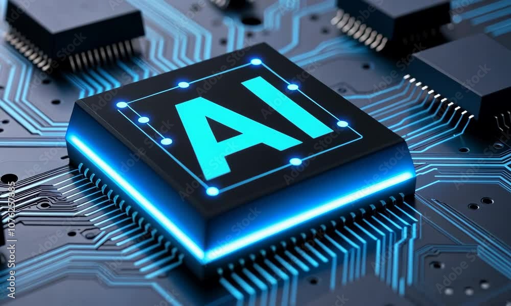 Close- up of computer chip with AI sign. Artificial intelligence Close- up of computer chip with AI sign. Artificial intelligence