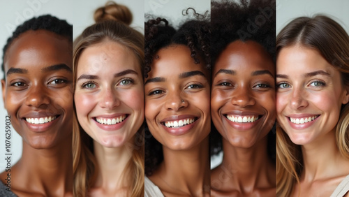 Collage of Smiling Multicultural Faces, Young Diverse People Looking at Camera in Mosaic Headshot Collection. 