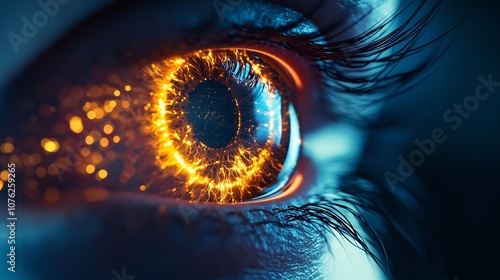 Futuristic Bioengineered Eye with Glowing Enhancements Symbolizing Biotechnology s Impact on Human Capabilities photo