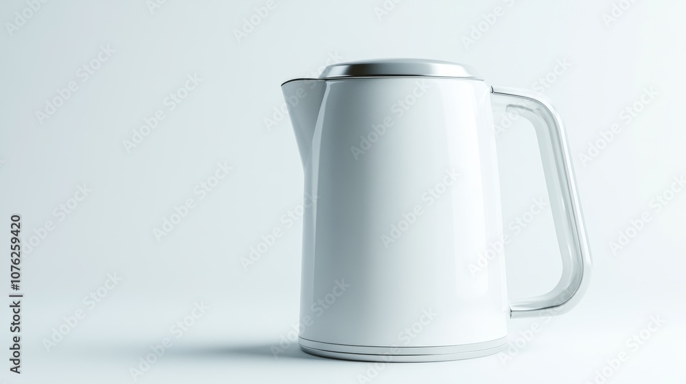 A white kettle, shown close-up, stands out against a plain white background. A white kettle, shown close-up, stands out against a plain white background.