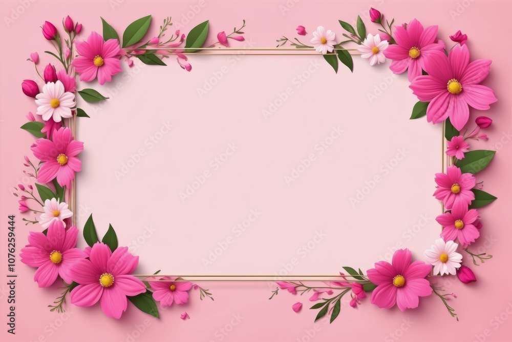 Pink flower frame, floral design, flower border Pink flower frame, floral design, flower border