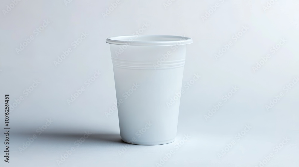 A white plastic cup against a plain white backdrop. A white plastic cup against a plain white backdrop.