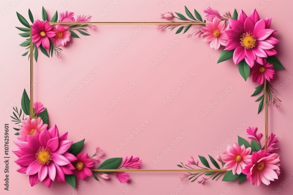 Obraz premium Pink flower frame, floral design, flower border