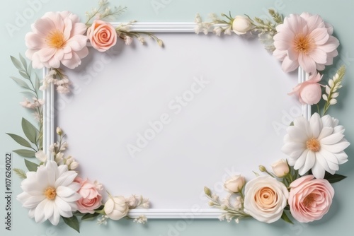 Floral frame with flowers, blue design photo