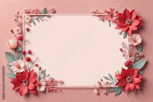 Floral frame with flowers, pink design