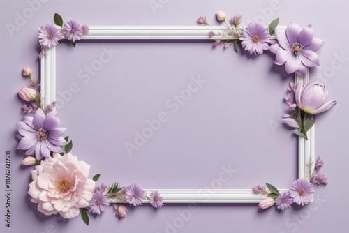 Floral frame with flowers, purple design photo