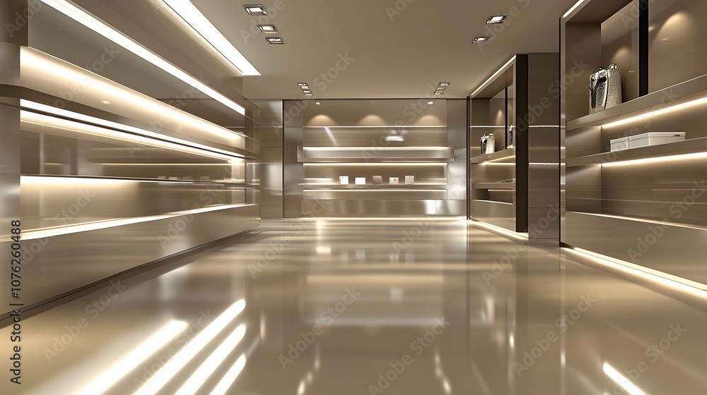 Obraz premium 88. A polished 3D display with smooth, reflective surfaces and dramatic lighting, leaving space for a product.