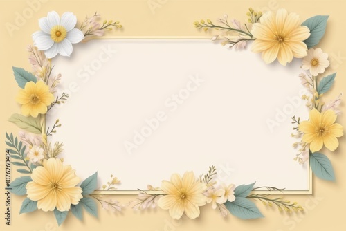 Floral frame with flowers, cream design