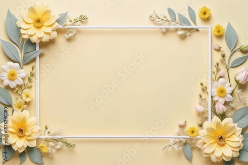 Floral frame with flowers, cream design