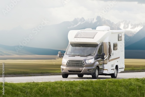 Obraz na płótnie A Scenic Highway Adventure in a Home Away from Home in a c-class RV motorhome. Escape to the Parks and outdoors during vacation. w salonie