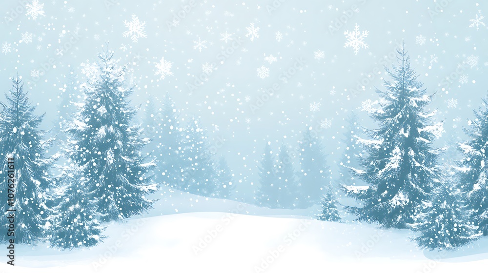 Obraz premium Snowy Forest with Pine Trees and Falling Snowflakes