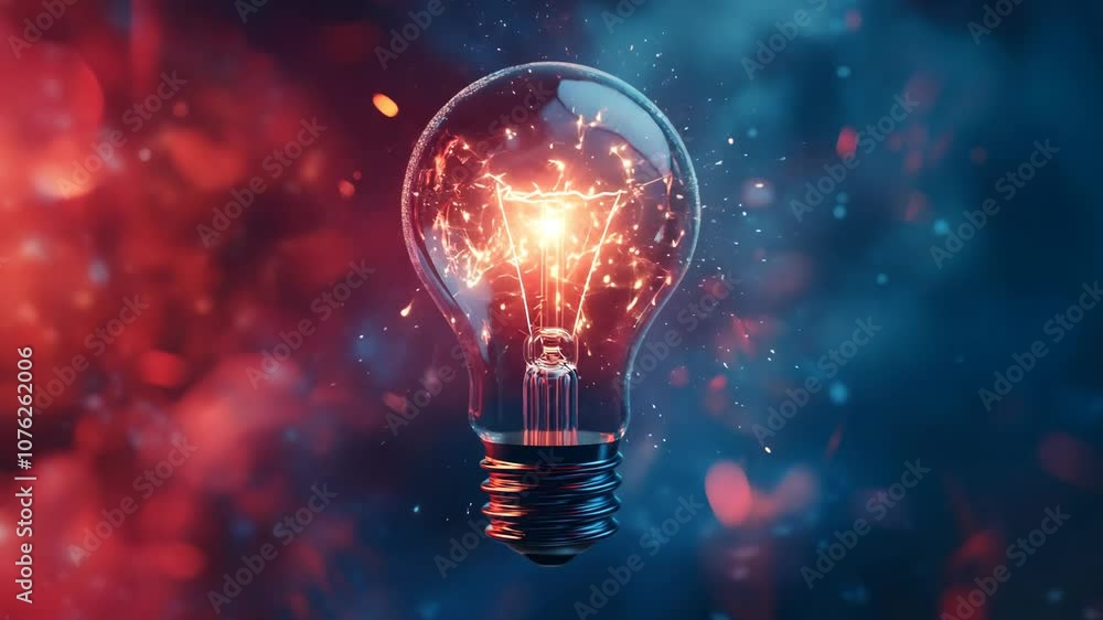 A light bulb is lit up in a dark room A light bulb is lit up in a dark room