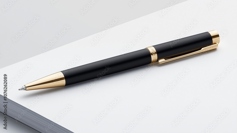 Elegant black and gold pen resting on white notebook