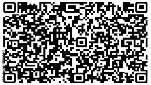 Intricate black and white QR code with a modern pixel layout
