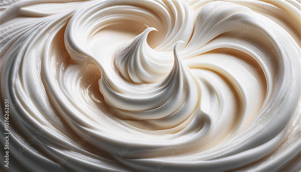 Close-up of the white whipped cream swirl texture for background and design. Close-up of the white whipped cream swirl texture for background and design.