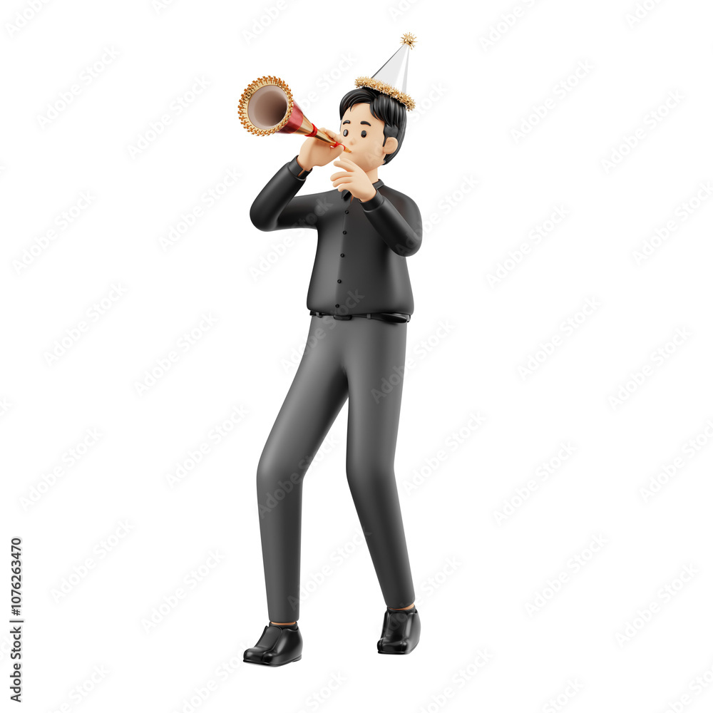 3D Character Man Celebrating with Trumpet 3D Character Man Celebrating with Trumpet