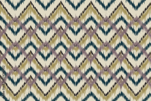  Ikat abstract ethnic art. Seamless pattern in tribal, folk embroidery, and Mexican style. Aztec geometric art ornament print.Design for carpet, cover.wallpaper, wrapping, fabric, clothing