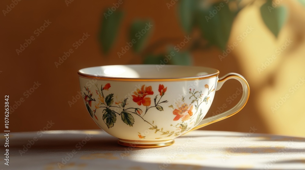 This elegant teacup, with its floral pattern and delicate handle, is perfect for designs focusing on tea, coffee, relaxation, and lifestyle. This elegant teacup, with its floral pattern and delicate handle, is perfect for designs focusing on tea, coffee, relaxation, and lifestyle.