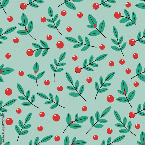 mistletoe christmas berries seamless vector pattern