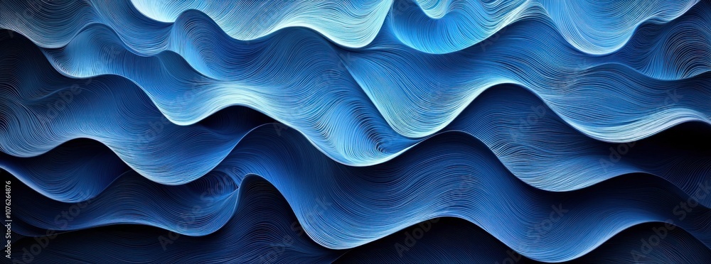 Fototapeta premium Abstract Blue Wave Pattern with Fine Lines