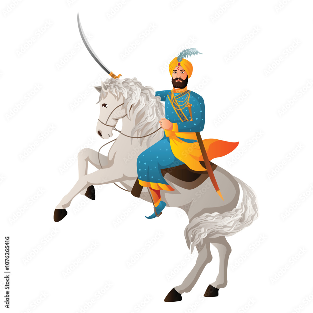 illustration of guru gobind singh jayanti riding a white horse