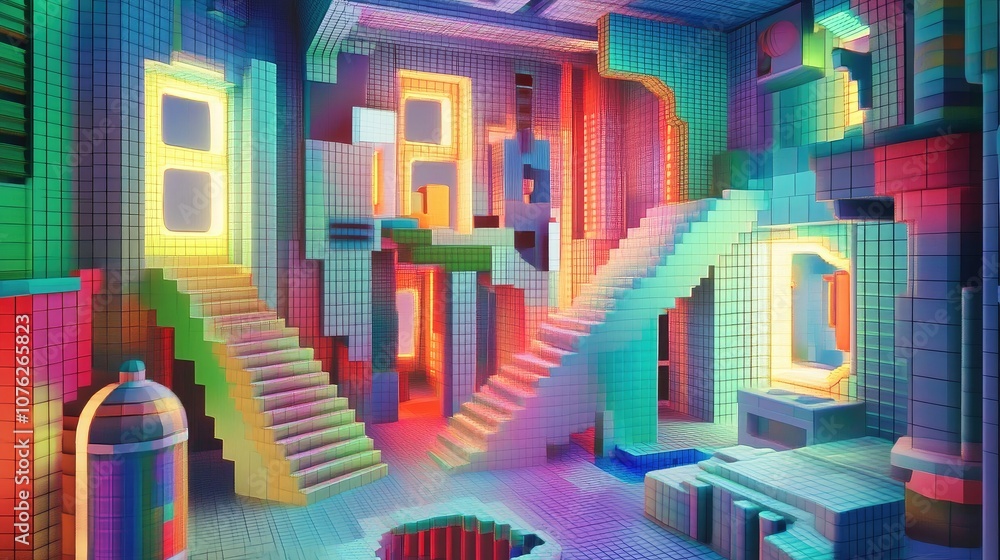 3D wallpaper with a retro pixel art design, featuring bright colors and digital elements for a nostalgic feel 3D wallpaper with a retro pixel art design, featuring bright colors and digital elements for a nostalgic feel