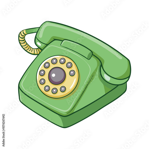 Vector Cartoon Green Retro Style Rotary Phone on a isolated white background