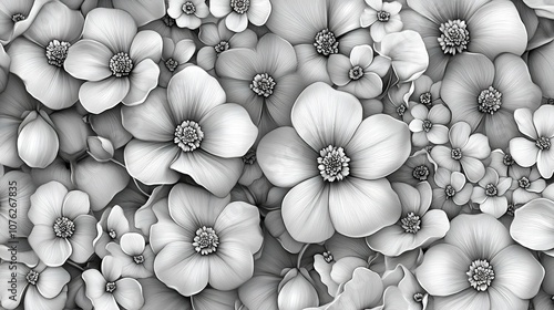 Black and white seamless pattern with flowers. Vector illustration

 photo