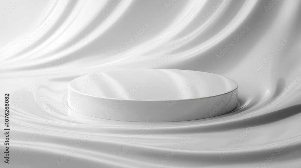 3D Round White Podium on Soft White Fabric in a Minimalist Setting for Showcasing Products, Awards, or Fashion Items with a Modern and Elegant Aesthetic 3D Round White Podium on Soft White Fabric in a Minimalist Setting for Showcasing Products, Awards, or Fashion Items with a Modern and Elegant Aesthetic