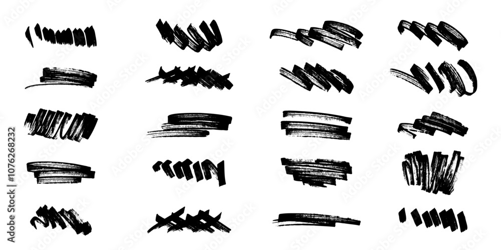 Grunge Hand Painted Marker Strokes Isolated on White Background. Permanent Highlighter Collection for Selecting Text. Abstract shapes with grunge effect Grunge Hand Painted Marker Strokes Isolated on White Background. Permanent Highlighter Collection for Selecting Text. Abstract shapes with grunge effect