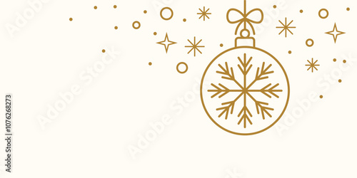 Minimalist geometric globe illustration, vector Christmas background, winter holiday flat illustration decorative frame or border design, gold