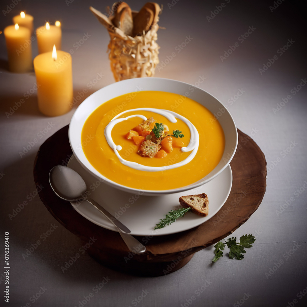 Suppen - Hausgemachte Kürbissuppe mit frischer Sahne Suppen - Hausgemachte Kürbissuppe mit frischer Sahne
