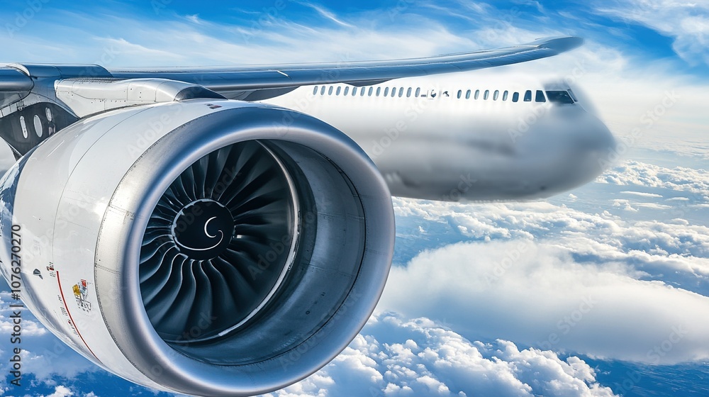 Aircraft releasing particles into the atmosphere, symbolizing environmental impact and the balance between technological advancement and ecological responsibility. Aircraft releasing particles into the atmosphere, symbolizing environmental impact and the balance between technological advancement and ecological responsibility.