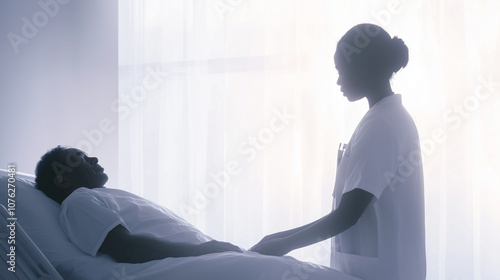 Nurse Supporting Patient in Crowded Hospital Setting photo