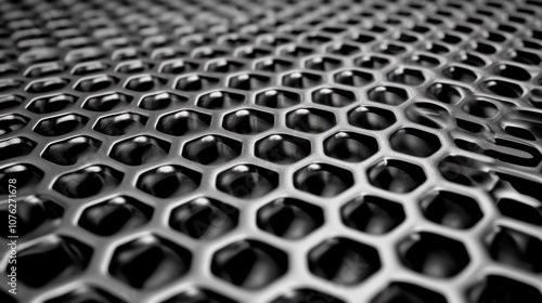 Microscopic view of Graphene's precise hexagonal carbon atom arrangement. Scientific visualization of atomic structure.