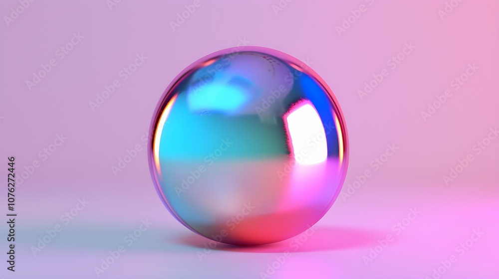 Iridescent balloon bubble on pastel background with gradient. A vibrant and whimsical bubble of joy radiates in the sky, its radiant rainbow background captivating the viewer with its dazzling colors
